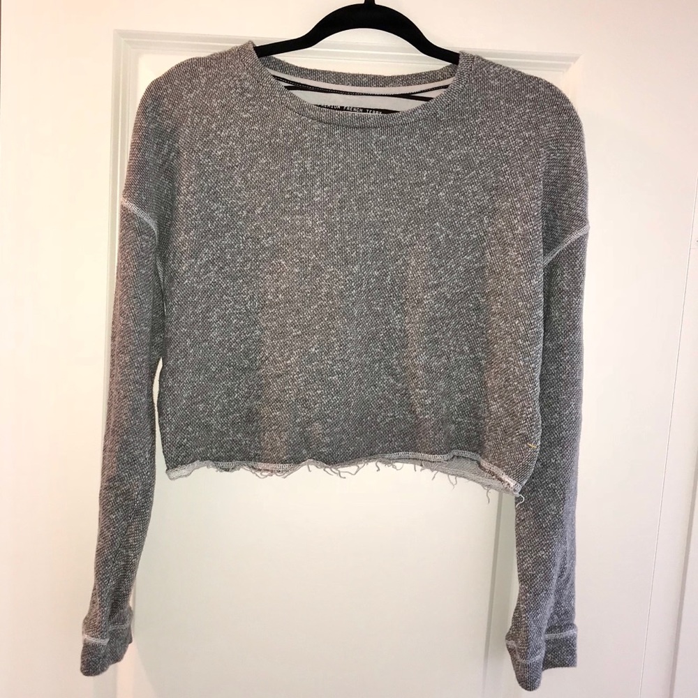 Gray Croptop Crewneck French Terry Sweater